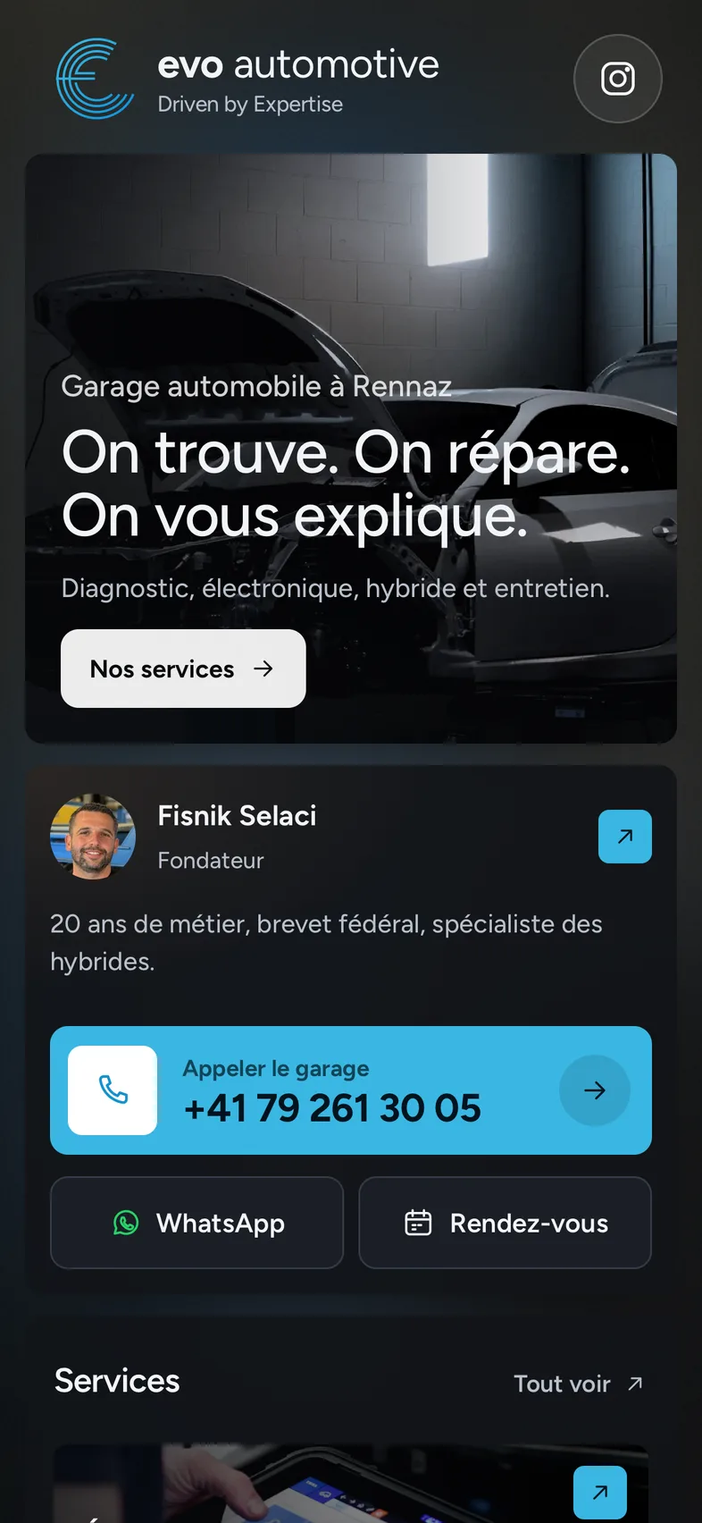 Accueil du site sur iPhone